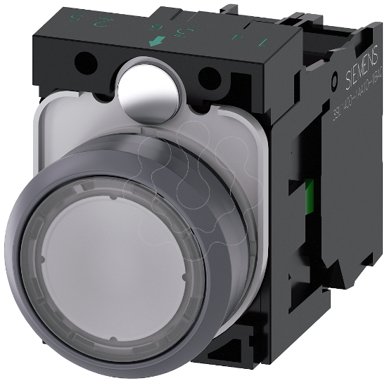 Imagem de Botão iluminado, 22 mm, redondo, anel frontal metálico, transparente, plano, 1NA