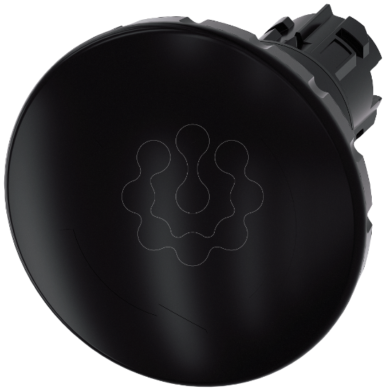 Imagem de Botão cogumelo, 22mm, redondo plástico, preto, desencrava por rotação, 60mm