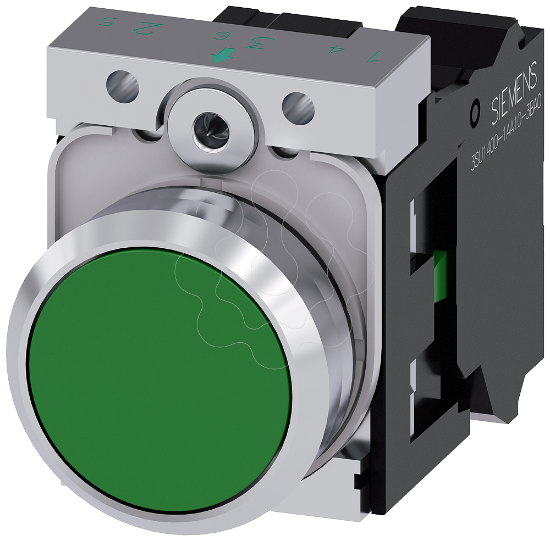 Imagem de Botão de pressão, 22mm, redondo, metal, alto brilho, verde, 1NA