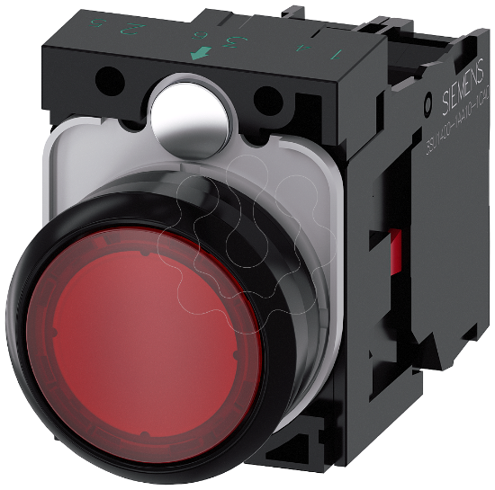 Imagem de Botão de pressão iluminado, 22mm, redondo, plástico, vermelho, plano, 1NF, com LED