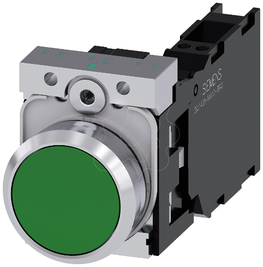 Imagem de Botão de pressão, 22mm, redondo, metal, alto brilho, verde, 1NA+1NF