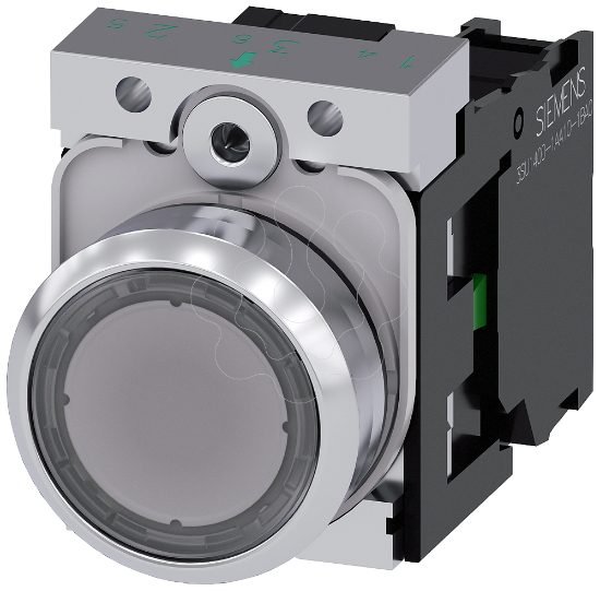 Imagem de Botão de pressão, 22mm, redondo, metal, alto brilho, transparente, 1NA