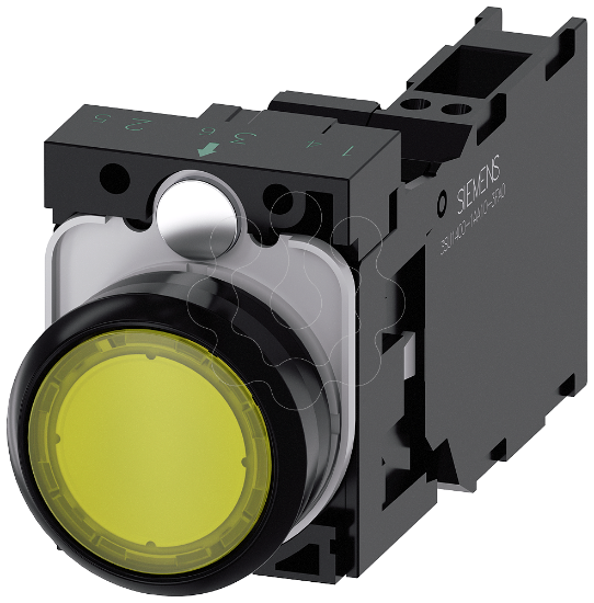 Imagem de Botão de pressão, iluminado, 22mm, redondo, plástico, amarelo, 1NA+1NF, 110V CA