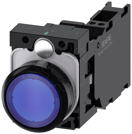 Imagem de Botão de pressão, iluminado, 22mm, redondo, plástico, azul, 1NA+1NF, 110V CA