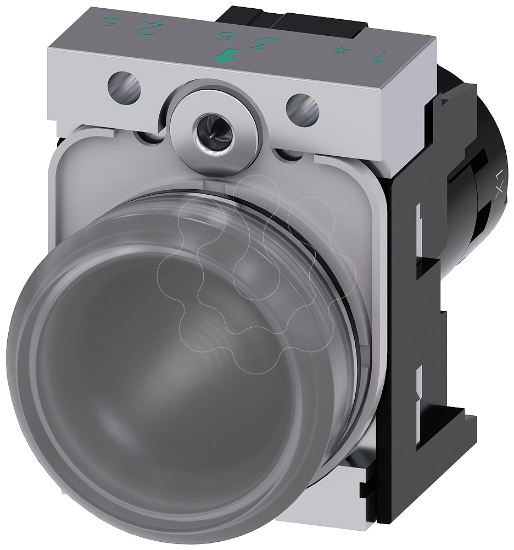 Imagem de Sinalizador luminoso, 22mm, redondo, metal, alto brilho, transparente, plano, 230V CA