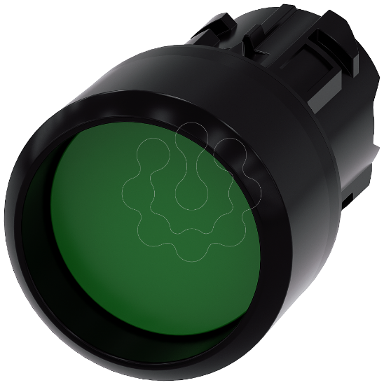 Imagem de Botão de pressão, 22mm, redondo plástico, verde, anel frontal