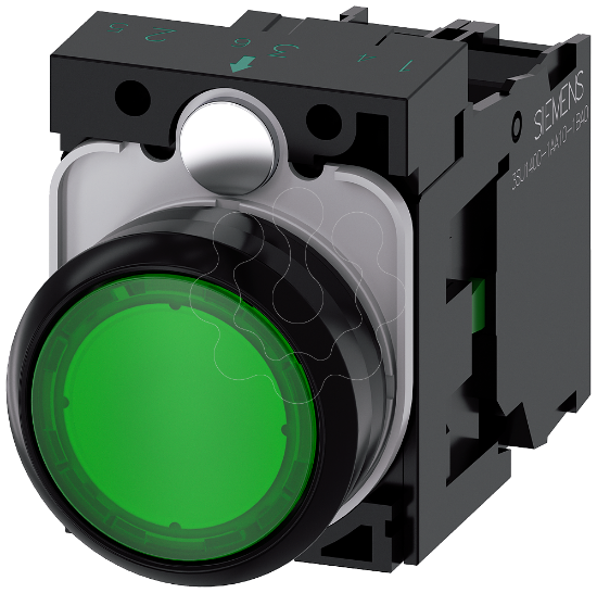 Imagem de Botão de pressão iluminado, 22mm, redondo, plástico, verde, plano, 1NA, LED