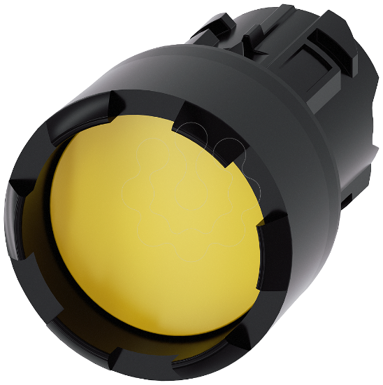 Imagem de botão, 22 mm, redondo, plástico, amarelo, anel frontal, alto, tecla com retorno