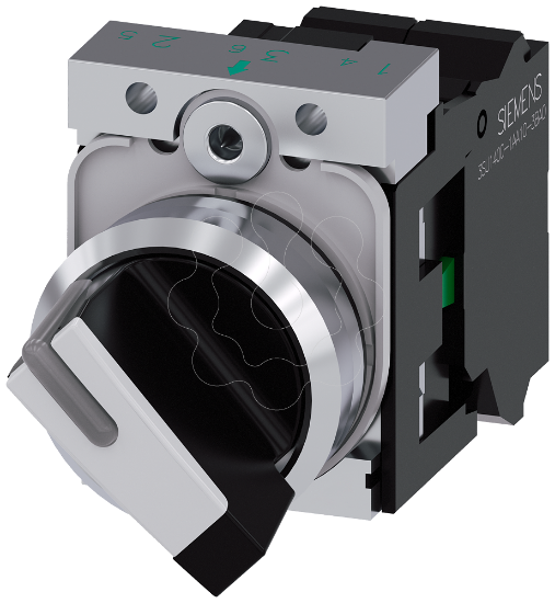 Imagem de Interruptor com manípulo, iluminável, 22mm, redondo, metal, branco, 1NA+1NF