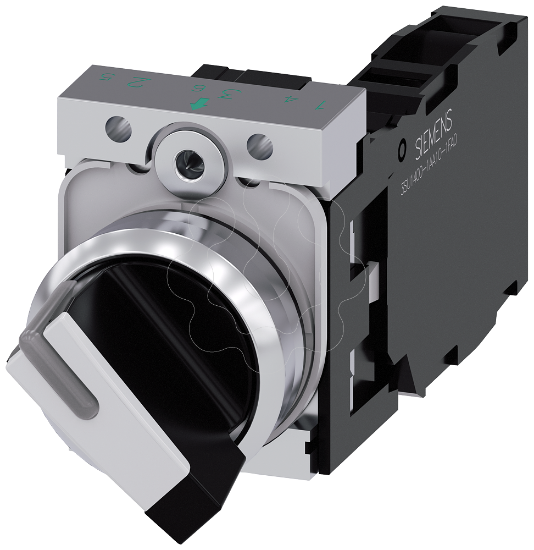 Imagem de Interruptor com manípulo, iluminável, 22mm, redondo, metal, branco, 1NA+1NF