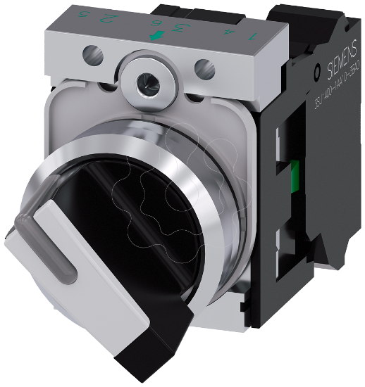 Imagem de Interruptor com manípulo, iluminável, 22mm, redondo, metal, branco, 1NA