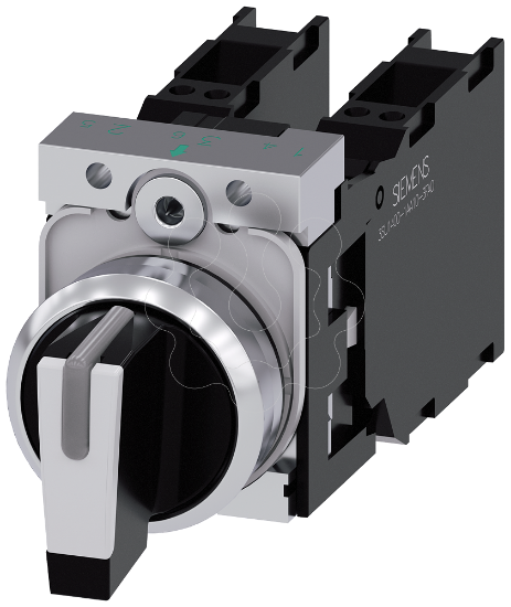 Imagem de Interruptor com manípulo, iluminável, 22mm, redondo, metal, branco, 2x1NA+1NF