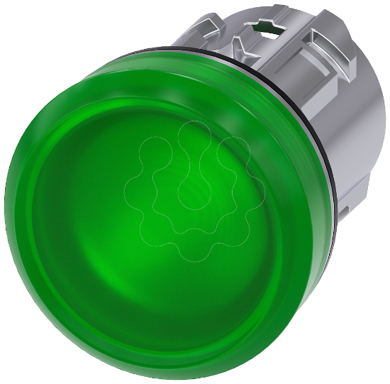 Imagem de Sinalizador luminoso, 22mm, redondo, metal, alto brilho, verde, plano