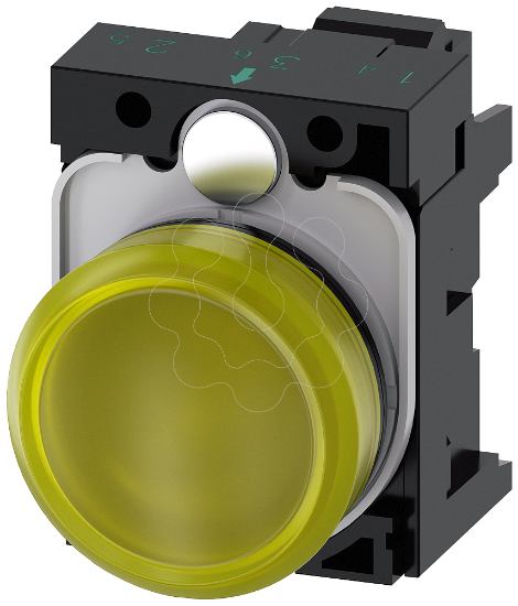 Imagem de Sinalizador luminoso, 22mm, redondo plástico, amarelo, lente, plano, 24V CA/CC