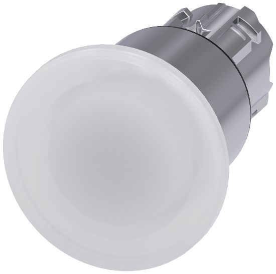 Imagem de Botão cogumelo iluminado, 22mm, redondo, metal, alto brilho, branco, 40mm