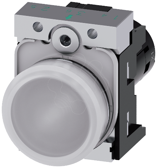 Imagem de Sinalizador luminoso, 22mm, redondo, metal, alto brilho, branco, plano, 24V CA/CC