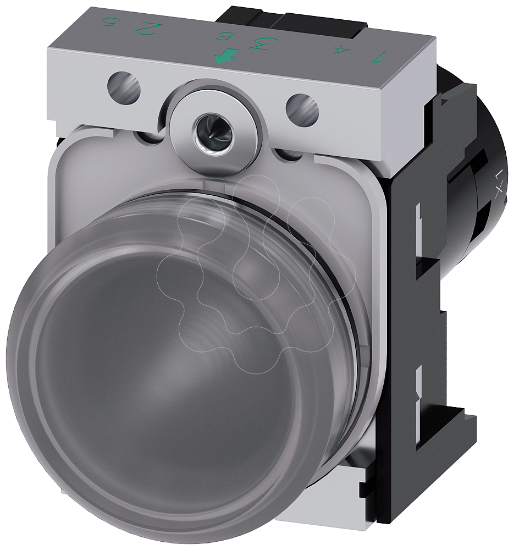 Imagem de Sinalizador luminoso, 22mm, redondo, metal, alto brilho, transparente, plano, 24V CA/CC