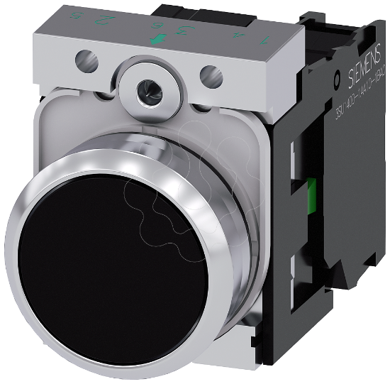 Imagem de Botão de pressão, 22mm, redondo, metal, alto brilho, preto, 1NA