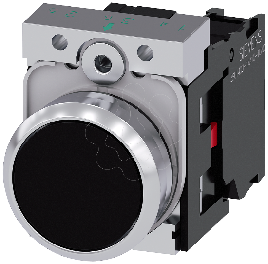 Imagem de Botão de pressão, 22mm, redondo, metal, alto brilho, preto, 1NF