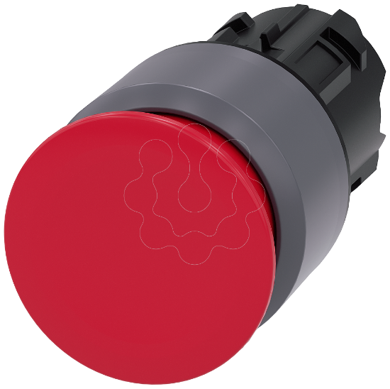 Imagem de Botão cogumelo, 22mm, redondo, plástico, anel frontal de metal, vermelho