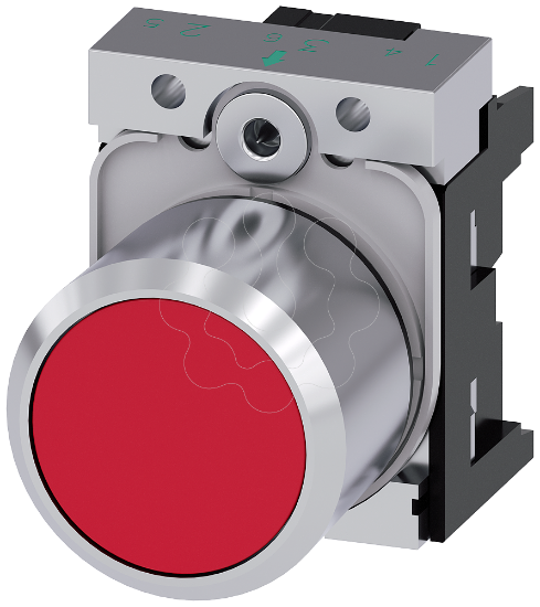 Imagem de Botão de pressão com extensão 12 mm, 22 mm, redondo, metal, vermelho, plano