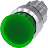 Imagem de Botão cogumelo iluminado, 22mm, redondo, metal, alto brilho, verde, 30mm