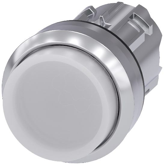 Imagem de Botão de pressão iluminado, 22 mm, redondo, metal, de alto brilho, branco