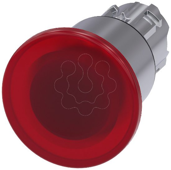 Imagem de Botão cogumelo iluminado, 22mm, redondo, metal, brilhante, vermelho, 40mm