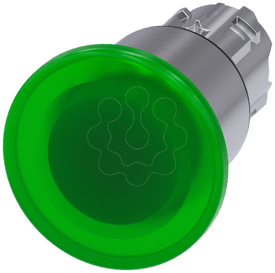 Imagem de Botão cogumelo, iluminado, 22mm, redondo, metal, alto brilho, verde, 40mm