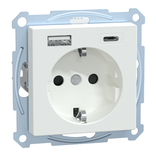 Imagem de M-Elegance - Tomada 2P+T + carregador USB 2.0 + USB 3.1 - 3A - Branco ativo