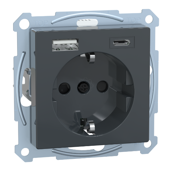 Imagem de M-Elegance - Tomada 2P+T + carregador USB 2.0 + USB 3.1 - 3A - Antracite