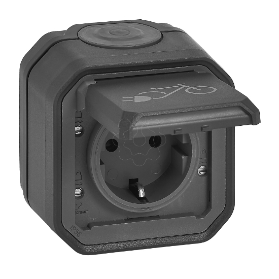 Imagem de Plexo IP 55 monobloco saliente - 2P+T Schuko para bicicletas elétricas, Antraci.