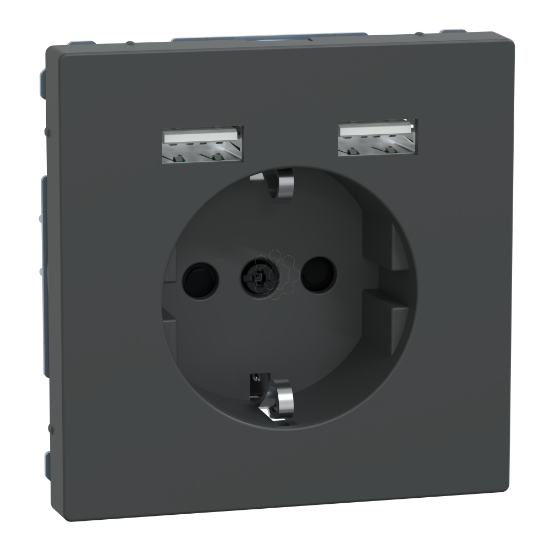 Imagem de D-Life - Tomada 2P+T + Carregador 2xUSB - 2.4A - 16A - Antracite