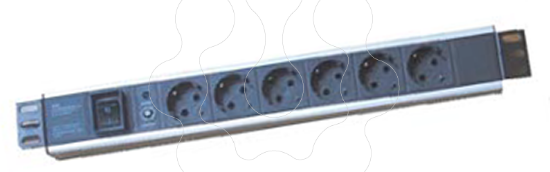 Imagem de Régua de Energia de 6 Tomadas Schuko e switch + protecção de sobreintensidade para Bastidor com Interruptor 1U   B J024