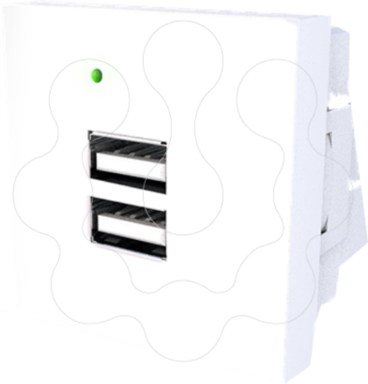 Imagem de Módulo de aparelhagem 45x45 - Tomada Dupla USB carga rápida 5V 2.1A