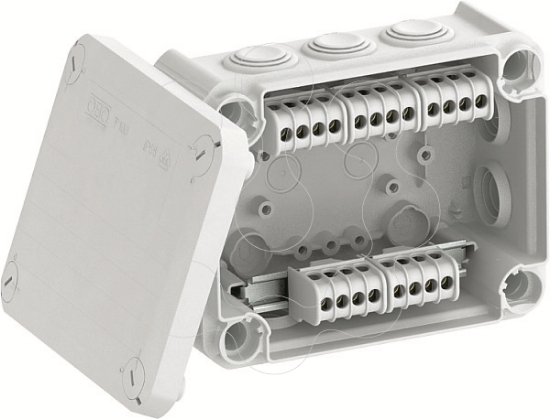 Imagem de Caixa de derivacao com regua bornes + entradas 150x116x67 PP cinzento claro 7035