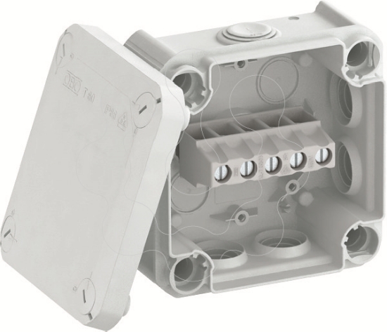 Imagem de Caixa de derivacao com regua bornes + entradas 114x114x57 PP cinzento claro 7035