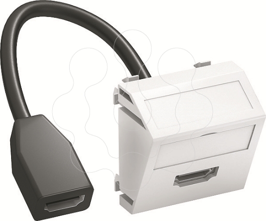 Imagem de Suporte multimedia HDMI com cabo femea femea 45x45mm PC branco puro 9010