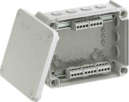 Imagem de Caixa de derivacao com regua bornes + entradas 190x150x77 PP/GF cinzento claro 7035