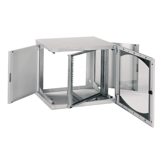 Imagem de Wall-Mounted Open Box 9U W600 D500 Swing 19" Glazed Door R7035