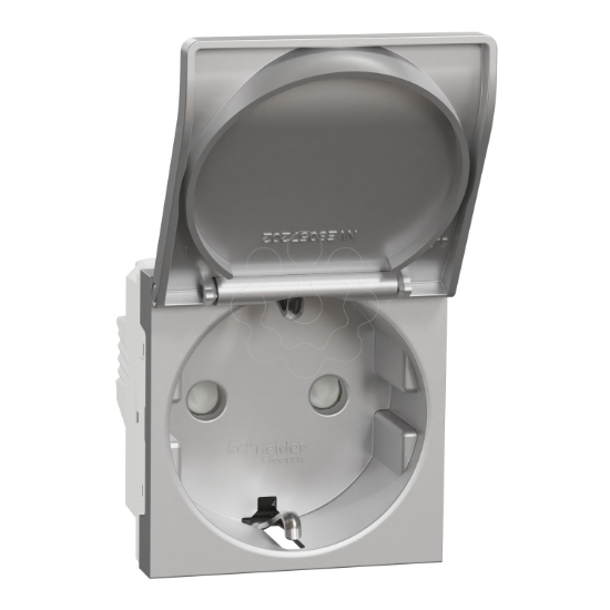 Imagem de Tomada 2P+T com obturadores lig. parafuso, Unica, 16A, Alumínio