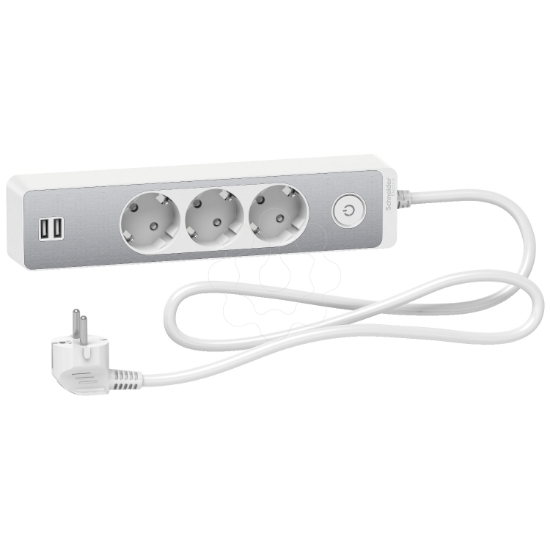 Imagem de Unica extend - Schuko trailing lead - 3 gangs - with USB port - aluminium/white