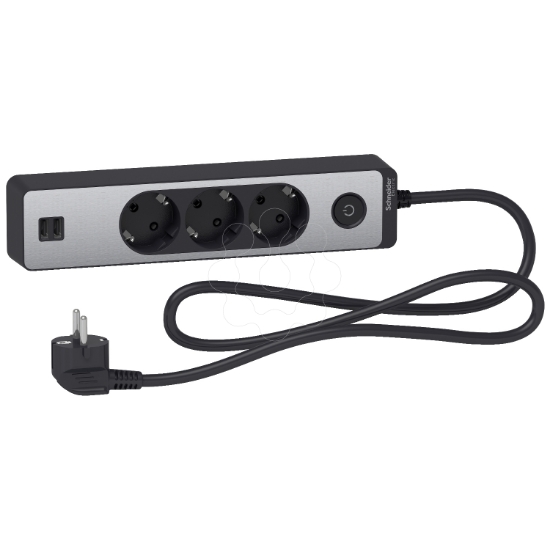 Imagem de Unica extend - Schuko trailing lead - 3 gangs - with USB port - anthracite/alu