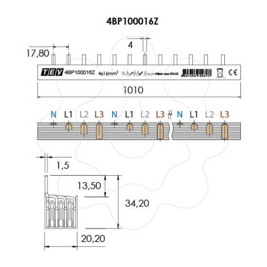 Imagem de Barramento ponteira 16 mm² 1000 mm 4P