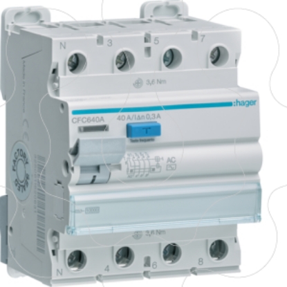 Mostrar detalhes para Inter. dif. 3P+N 40A 300mA tipo AC 4M Imagem de Inter. dif. 3P+N 40A 300mA tipo AC 4M