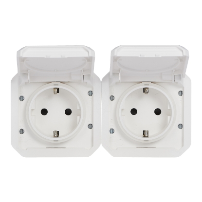 Mostrar detalhes para Plexo IP 55 componivel   2 x 2P+T Schuko pre cablada Horizontal Branco Imagem de Plexo IP 55 componivel   2 x 2P+T Schuko pre cablada Horizontal Branco