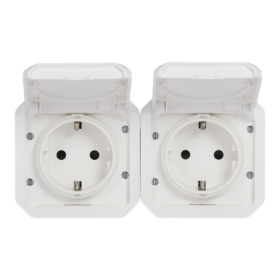 Imagem de Plexo IP 55 componível - 2 x 2P+T Schuko, pré-cablada, Horizontal, Branco