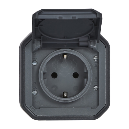 Mostrar detalhes para Plexo IP 55 monobloco saliente   Tomada 2P+T Schuko lig. Automaticos Antracite Imagem de Plexo IP 55 monobloco saliente   Tomada 2P+T Schuko lig. Automaticos Antracite