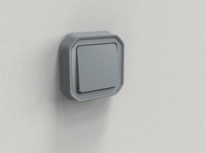 Mostrar detalhes para Plexo IP 55 monobloco encastrar   Comutador de escada Cinzento Imagem de Plexo IP 55 monobloco encastrar   Comutador de escada Cinzento
