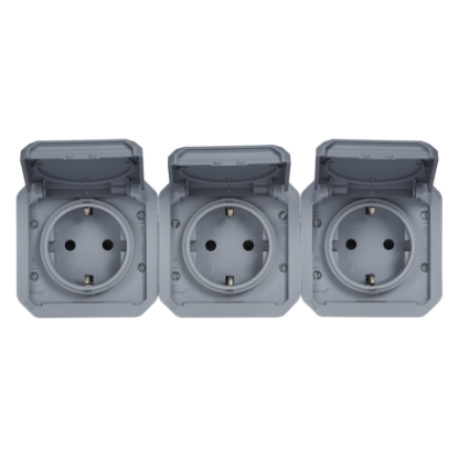 Mostrar detalhes para Plexo IP 55 componivel   3 x 2P+T Schuko pre cablada Horizontal Cinzento Imagem de Plexo IP 55 componivel   3 x 2P+T Schuko pre cablada Horizontal Cinzento